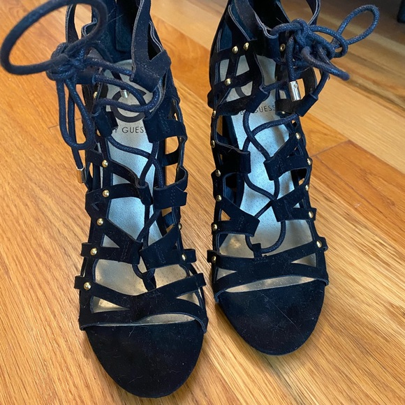 Black cage style chunky block heels by Guess - Picture 3 of 4